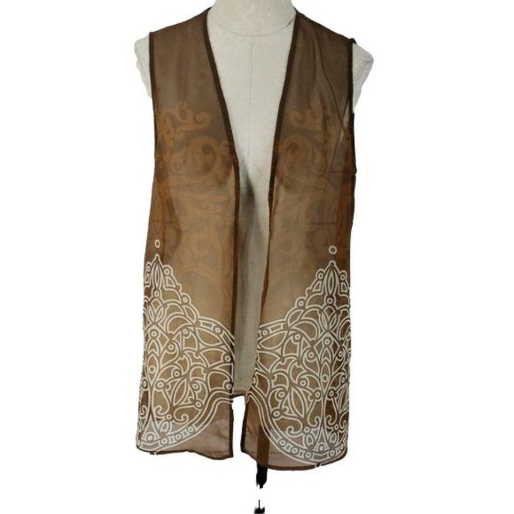 Aztec Sheer Brown & White Open Front Cardigan Swimsuit Cover